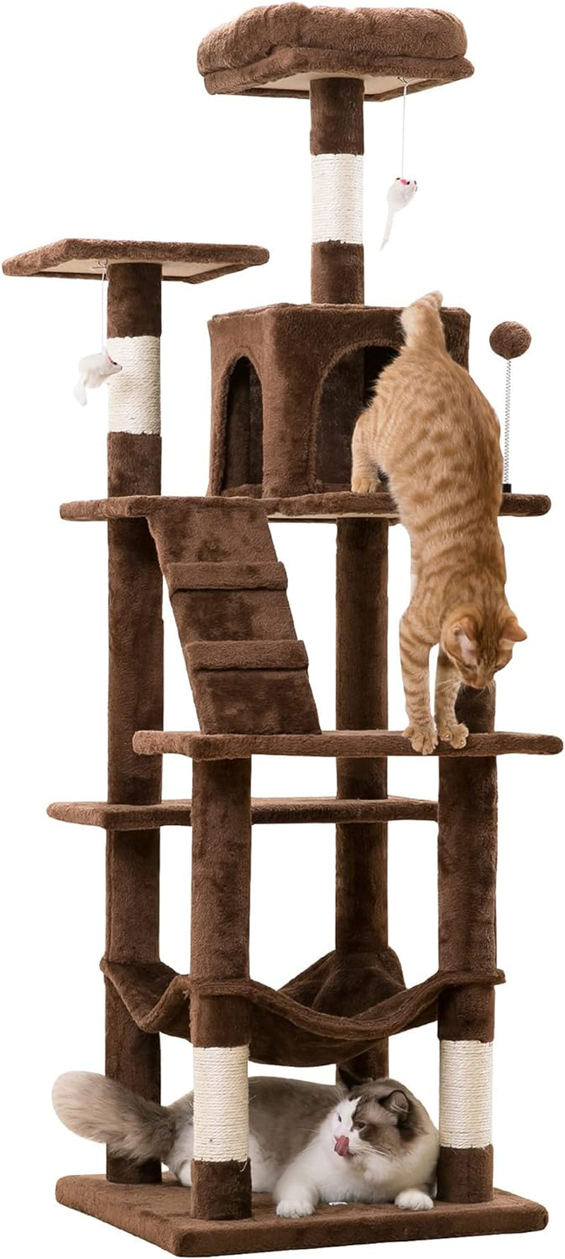 MWPO 63.8 Inches Multi-Level Cat Tree for Large Cats with Sisal-Covered Scratching Posts, Padded Platform, Hammock and Condo,Stable Cat Tower Cat Condo Pet Play House-Light Gray