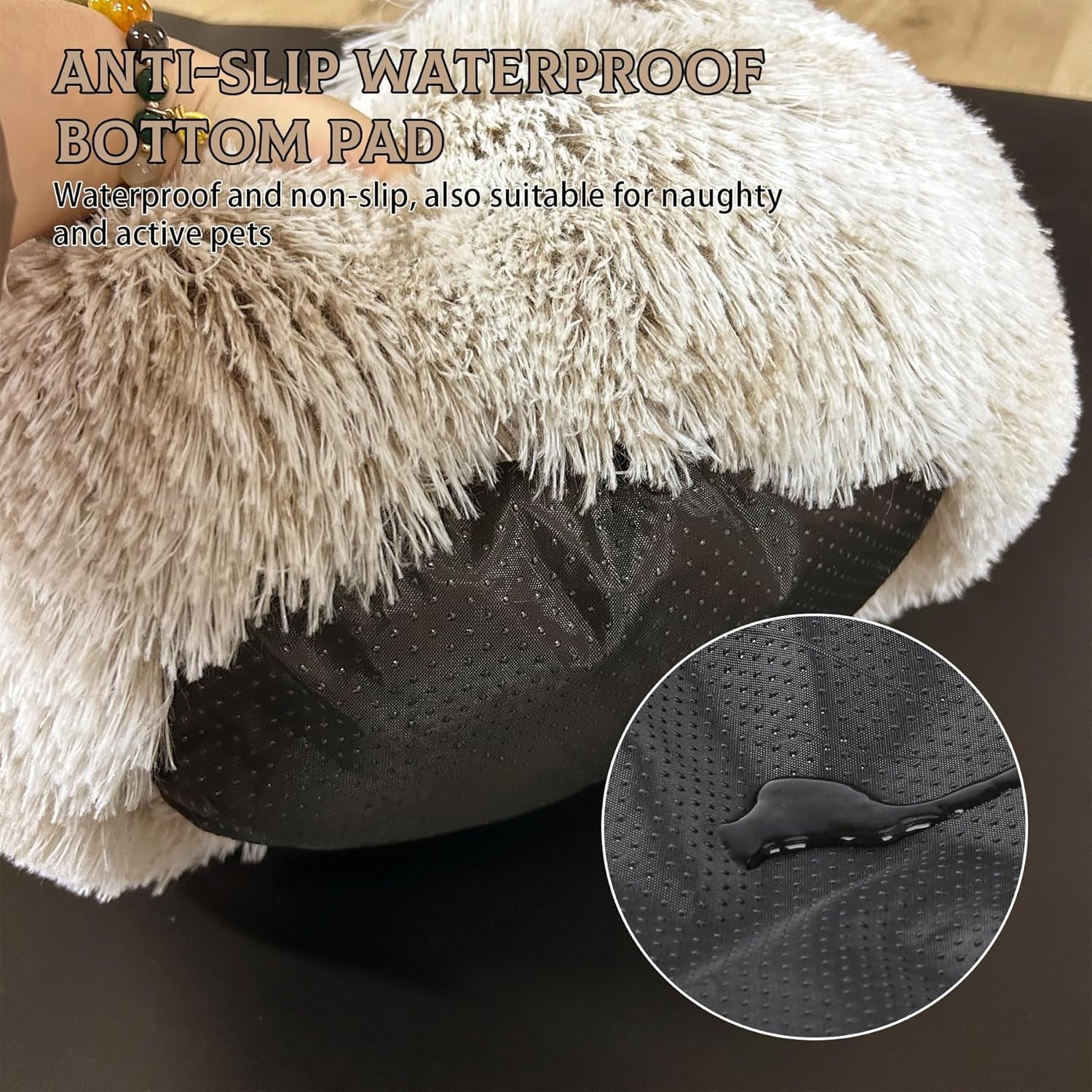 Calming Dog Beds & Cat Cave Bed with Hooded Cover, Anti-Anxiety Soft Plush Faux Fur round Beds for Puppies and Kitties, Cozy Warm Fluffy Sleeping Nest (Coffee)