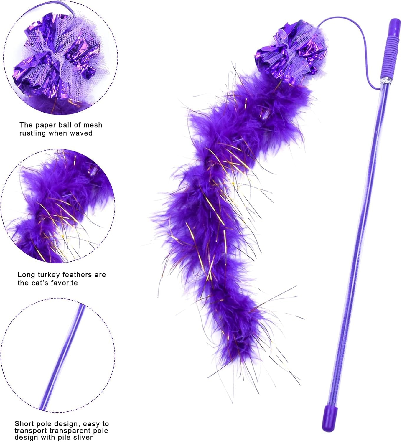 2 Pcs Cat Wand Toys,Interactive Cat Feather Toy,Purple and Red Funny Cat Stick for Home Cats, Cat Toy to Improve Responsiveness