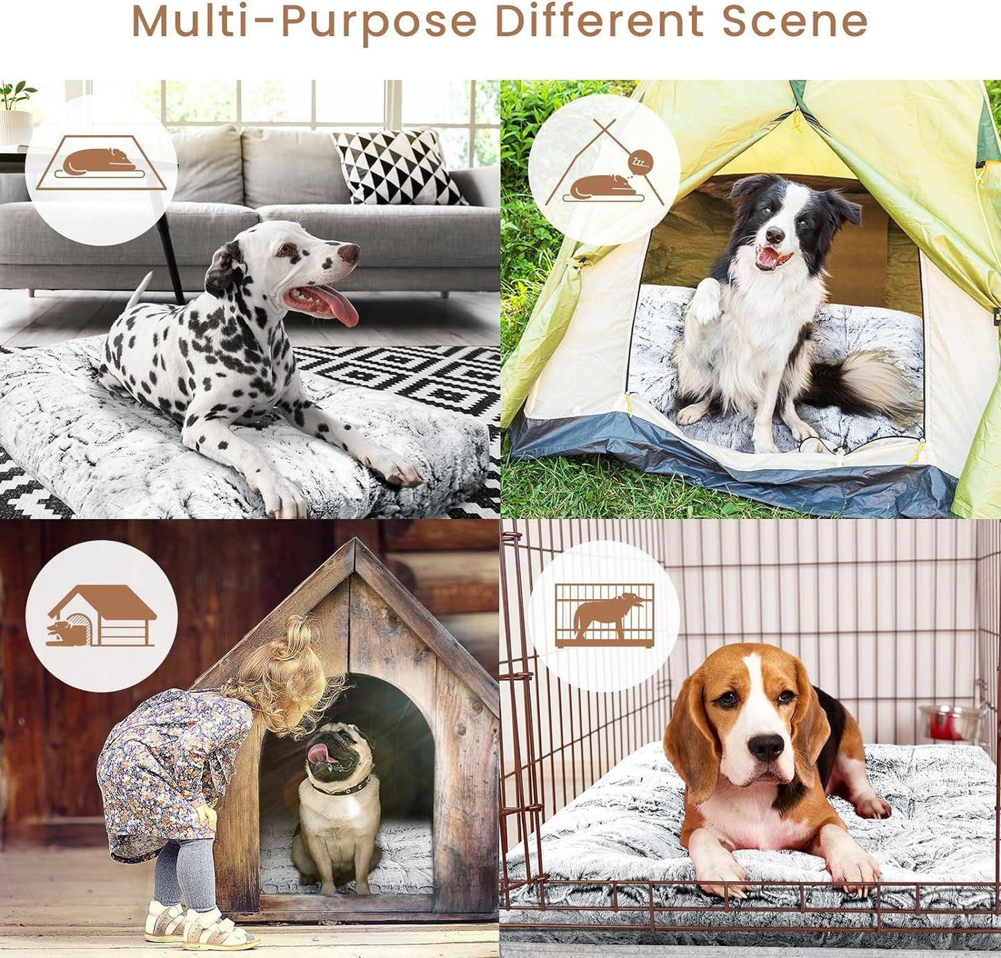 Blunique® Washable Dog Bed Deluxe, Waterproof Plush Dog Crate Bed, XL Dog Crate Mats, Faux Fur Pet Beds, Fluffy Comfy Kennel Pad, Anti-Slip Pet Sleeping Mat for Large, Jumbo, and Medium Dog Breeds