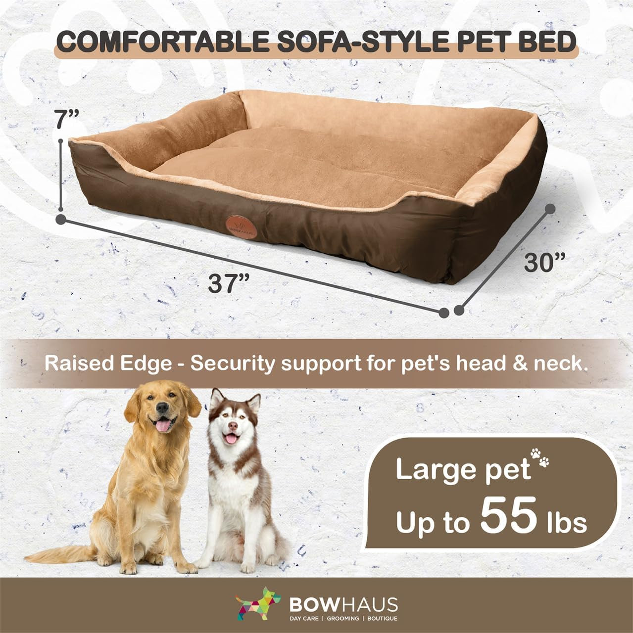 32/37 Inch Dog Bolster Couch Bed for Small/Medium/Large Dogs, Orthopedic Cat Bed for Indoor Cats, Calming, Anti-Slip Bottom, Washable, Anti-Anxiety Fluffy Soft Pet Bed in Blue, Brown, Gray