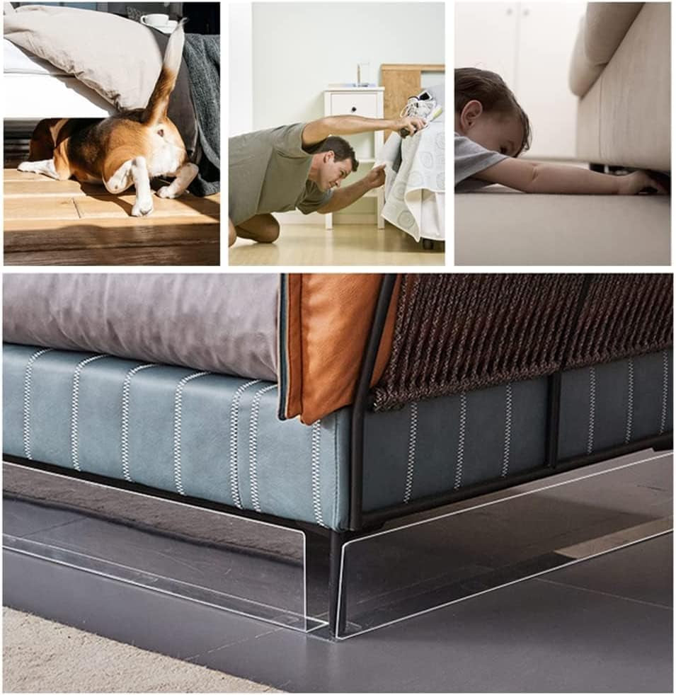 DI QIU REN 6 Pack(7"H,16"L)Under Bed Blocker for Pets Gap Bumper under Couch Blocker Stop Dogs and Cats Safety PVC Adjustable Clear Toy Blocker for Bed and Sofa Barrier Blocking with Strong Adhesive