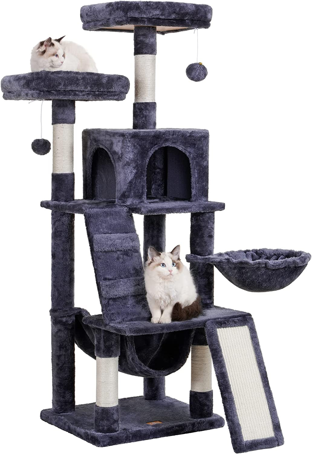 Heybly Cat Tree, Cat Tower for Indoor Cats,Multi-Level Cat Furniture Condo for Cats with Padded Plush Perch, Cozy Basket and Scratching Board Light Gray HCT014W