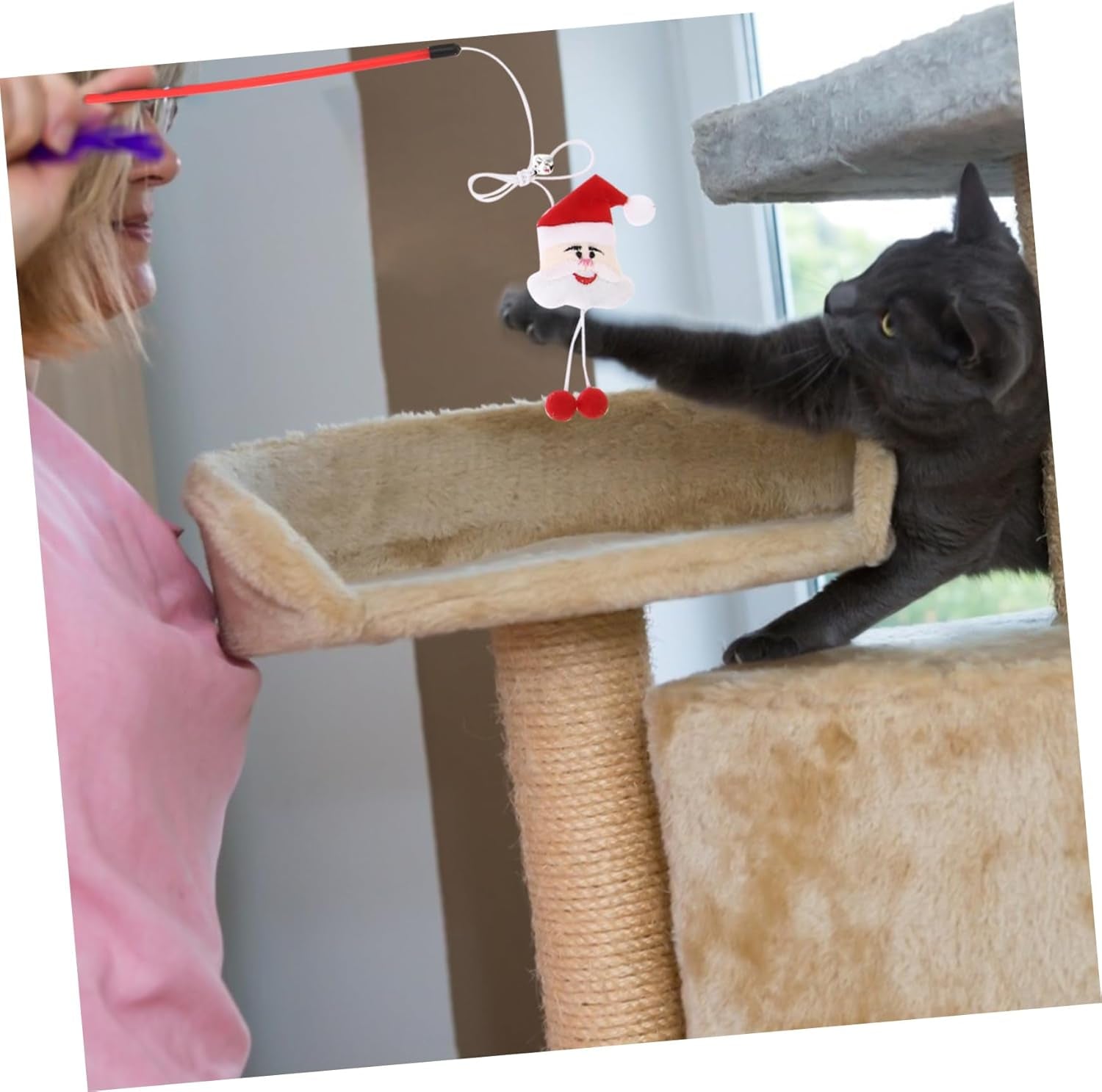 2Pcs Cat Teaser Cat Wand Toys Cat Catcher Christmas Stocking Decorations Cat Exerciser Wand Santa Claus Cat Toys Cat Chasing Wand Cat Teasing Toy Cat Wands Kitten Elder Pp Stick