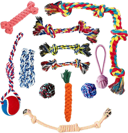 12 Pack Dog Rope Toys for Aggressive Chewers Large Breed Dogs Durable Indestructible Interactive Ball on a Ropes Medium & Small Chew Toy Dental Teeth Cleaning Tough