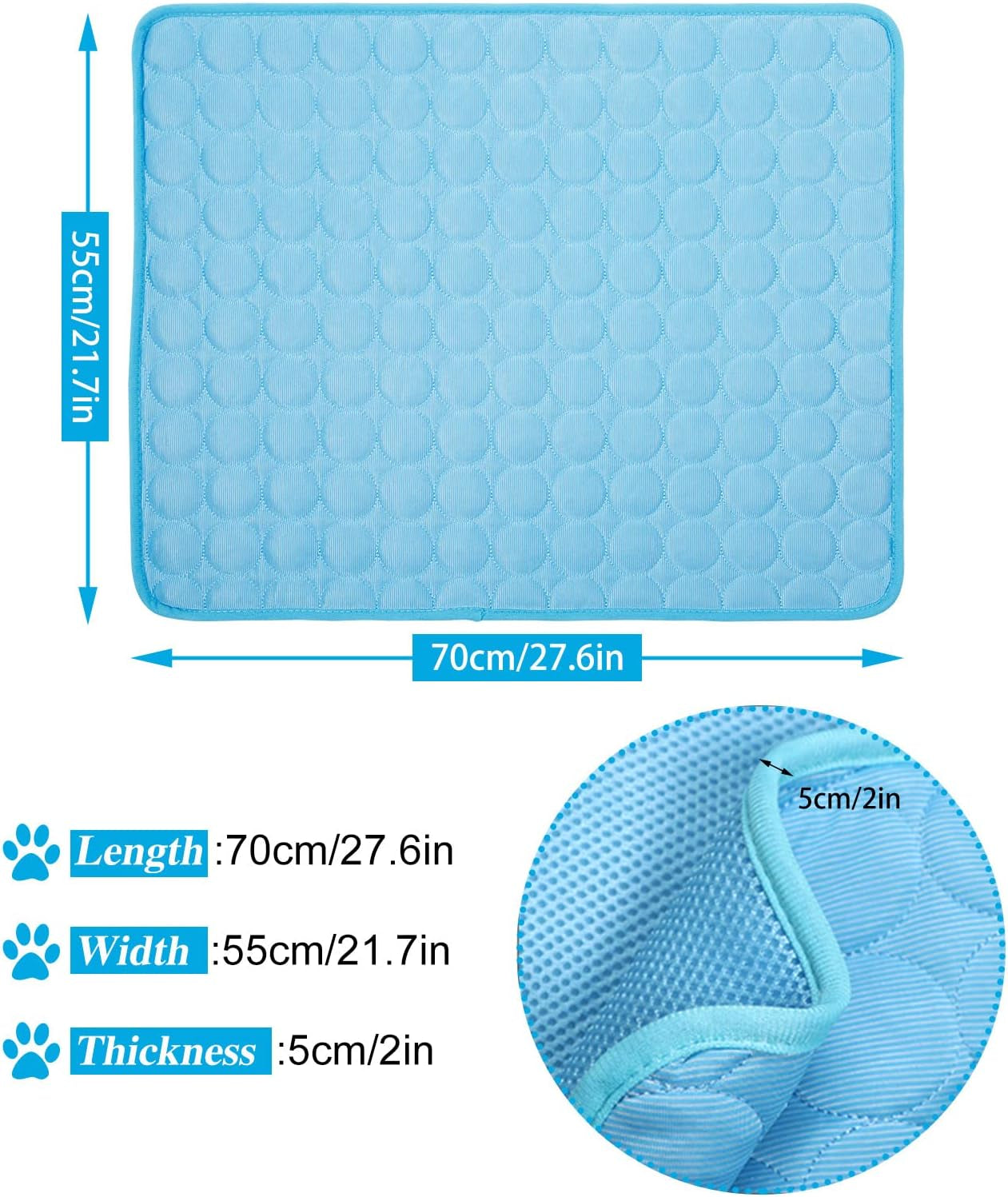 Dog Cooling Mat Dog Self Cooling Pad, Ice Silk Machine Washable Summer Cooling Mat for Dogs Cats, Kennels, Crates and Beds