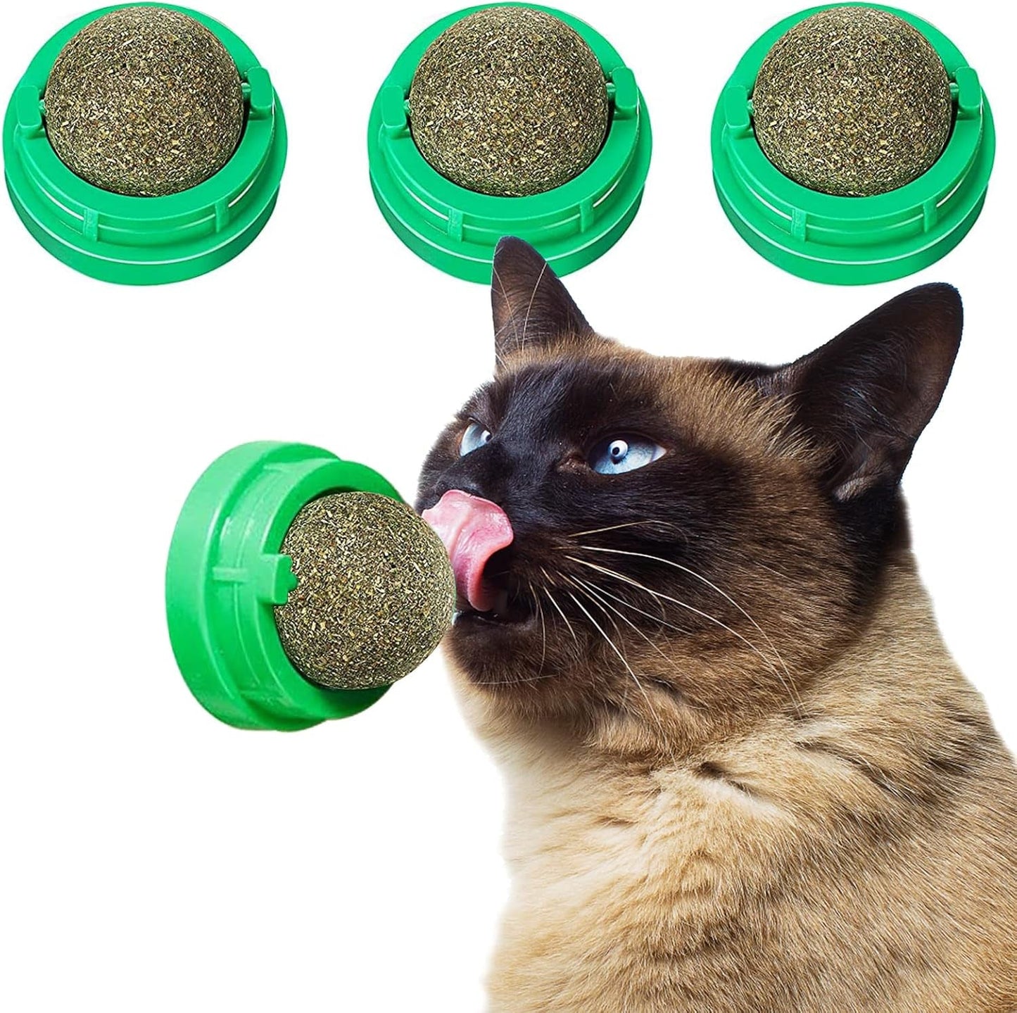 3 Pcs Catnip Ball, Catnip Wall Toys, Edible Kitty Toys for Cats Lick, Kitten Chew Toys, Teeth Cleaning Dental Cat Ball Toy, Cat Toy Interactive Ball (Green)