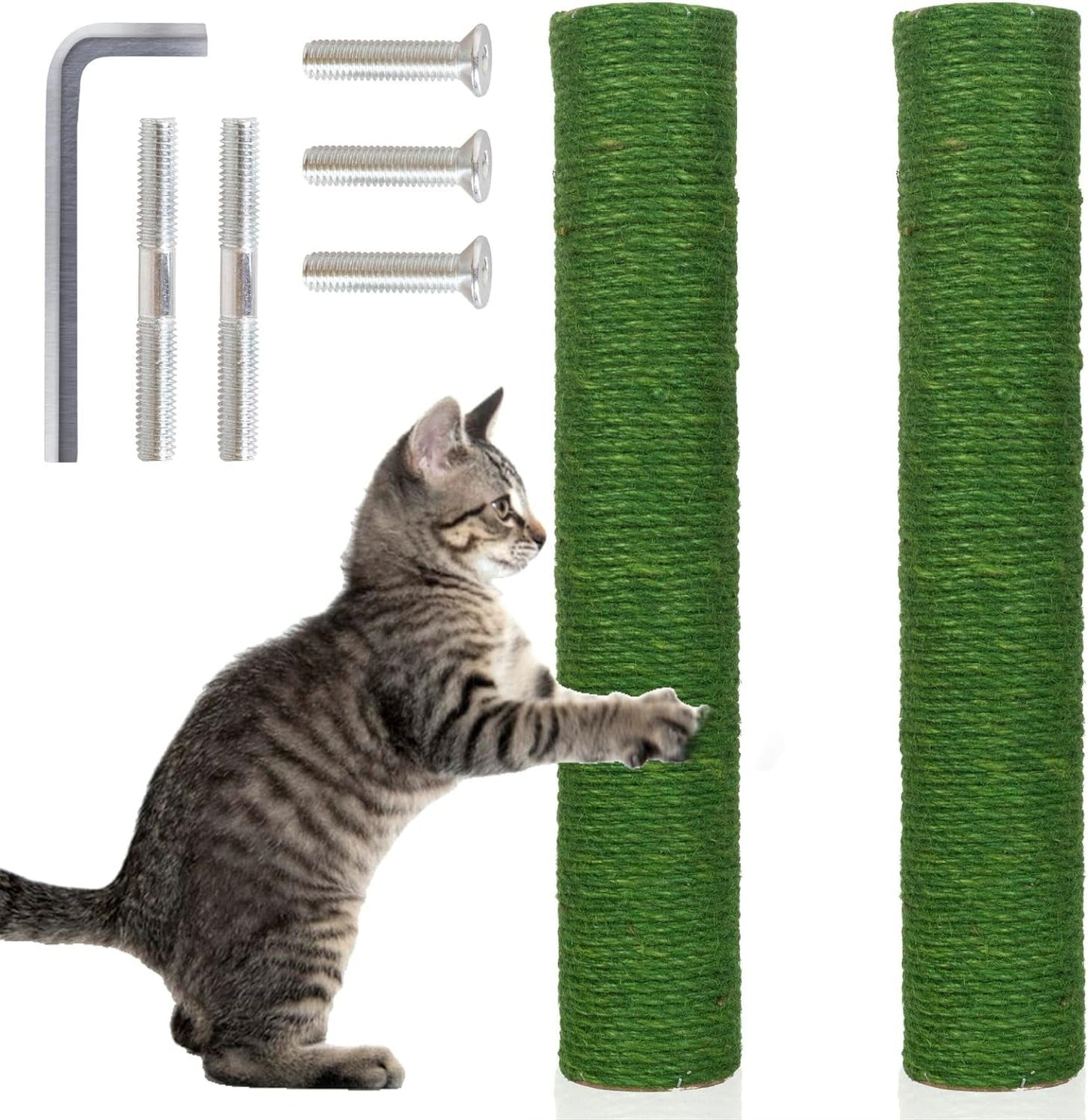 Natural Sisal Replacement Scratching Post, 15.7'' 2 Pieces M8 Cat Scratch Post Refill Pole Parts for Refurbishment, Include Screws (White)