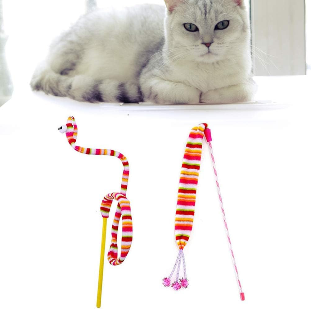 2PCS Cat Sticky Toys Rainbow Ribbon with Built in Bell Teaser and Exerciser for Cat and Kitten Cat Entertainment Toy