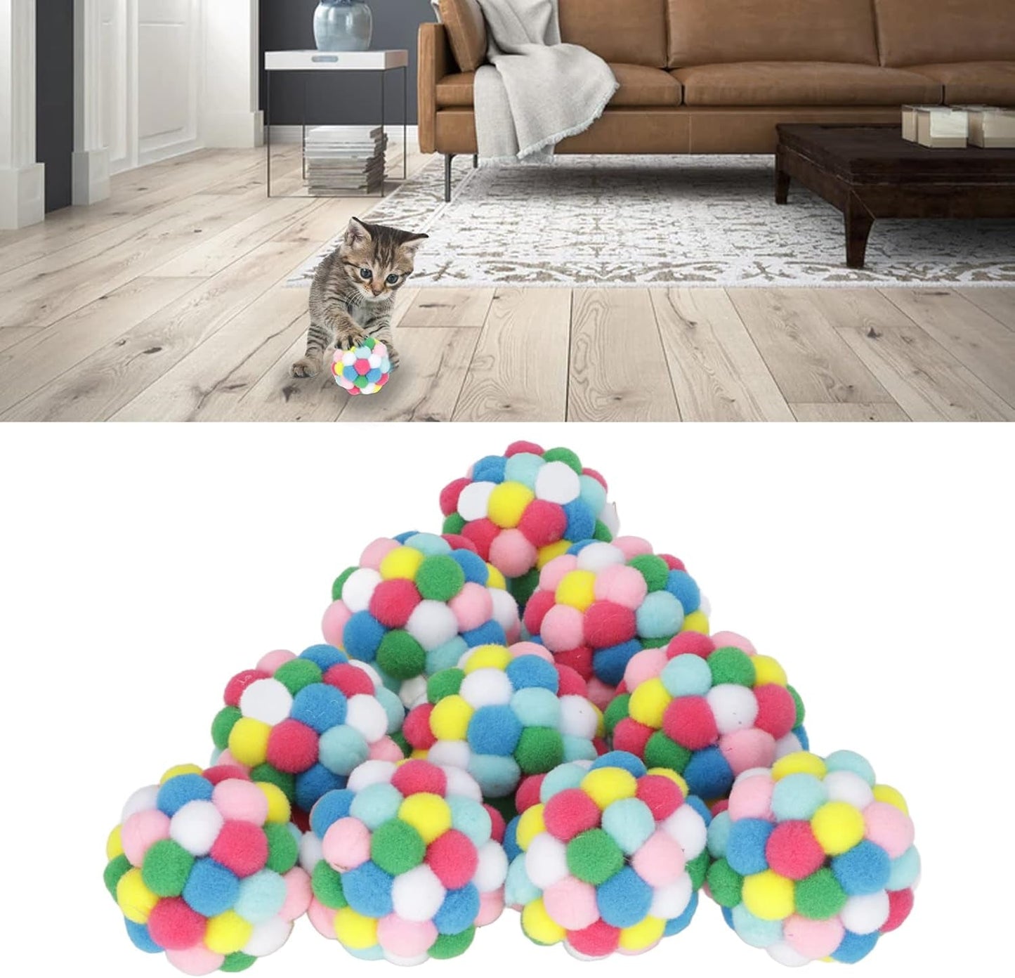 10Pcs Multi Colored Pet Cat Toys,Soft Plush Ball Cat Chase Balls Cat Toy Doing Exercise and Scratching Balls Toy for Cats Kittens