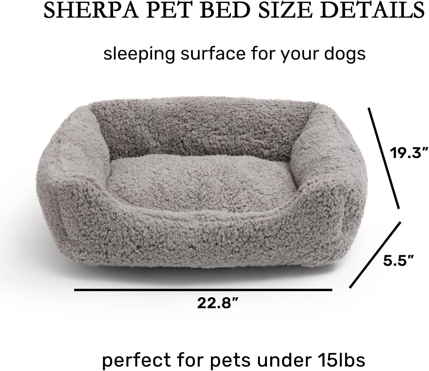 Hollypet Rectangle Pet Bed Sherpa Fleece Dog Bed, Self-Warming Pet Bed for Small-Sized Dogs Cats Sleeping Bag Cushion, Gray