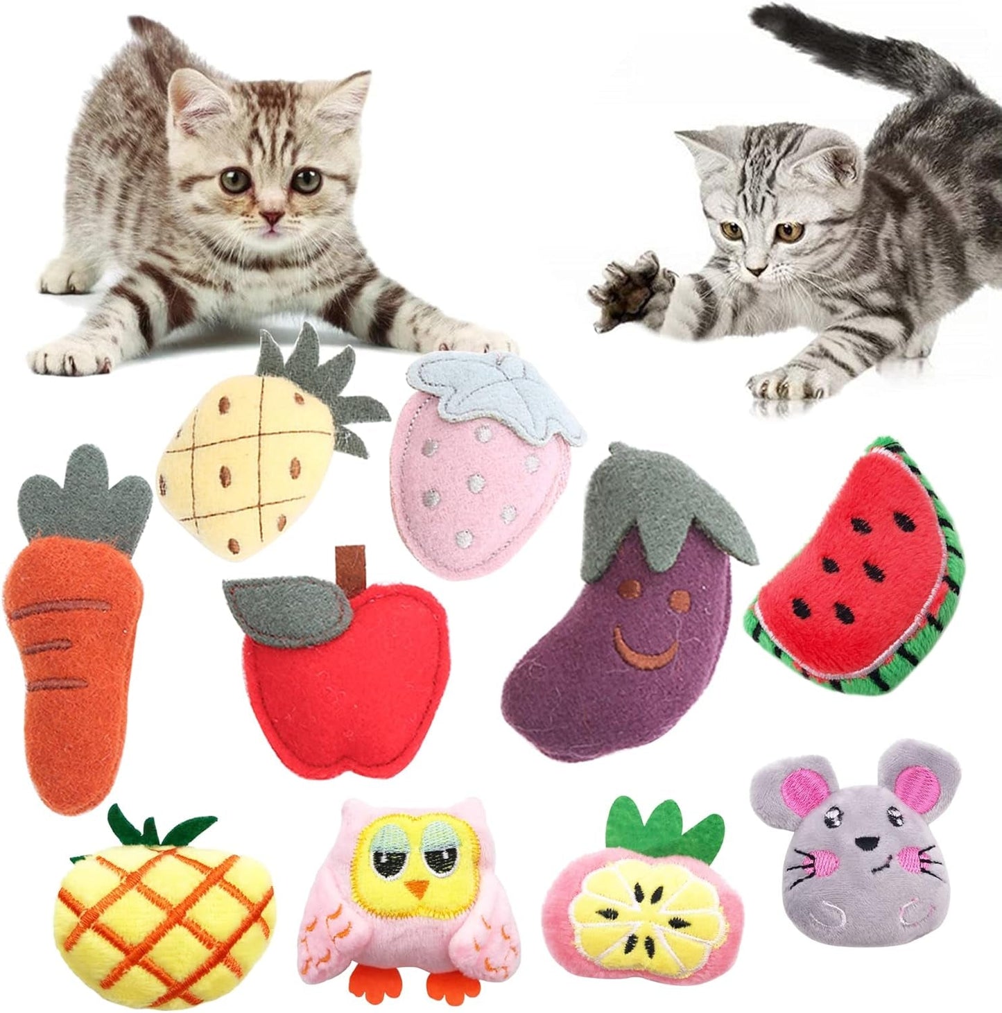 10Pcs Cat Catnip Toys for Indoor Cats Fruits and Vegetables Toy for Cat Lovers Gifts Resistant Kitty Interactive Chew Bite Kick Toys Supplies Soft Plush Kittens Toys Set