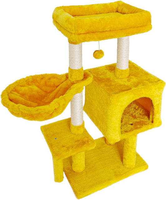 FISH&NAP Cute Cat Tree Kitten Cat Tower for Indoor Cat Condo Sisal Scratching Posts with Jump Platform Cat Furniture Activity Center Play House Orange