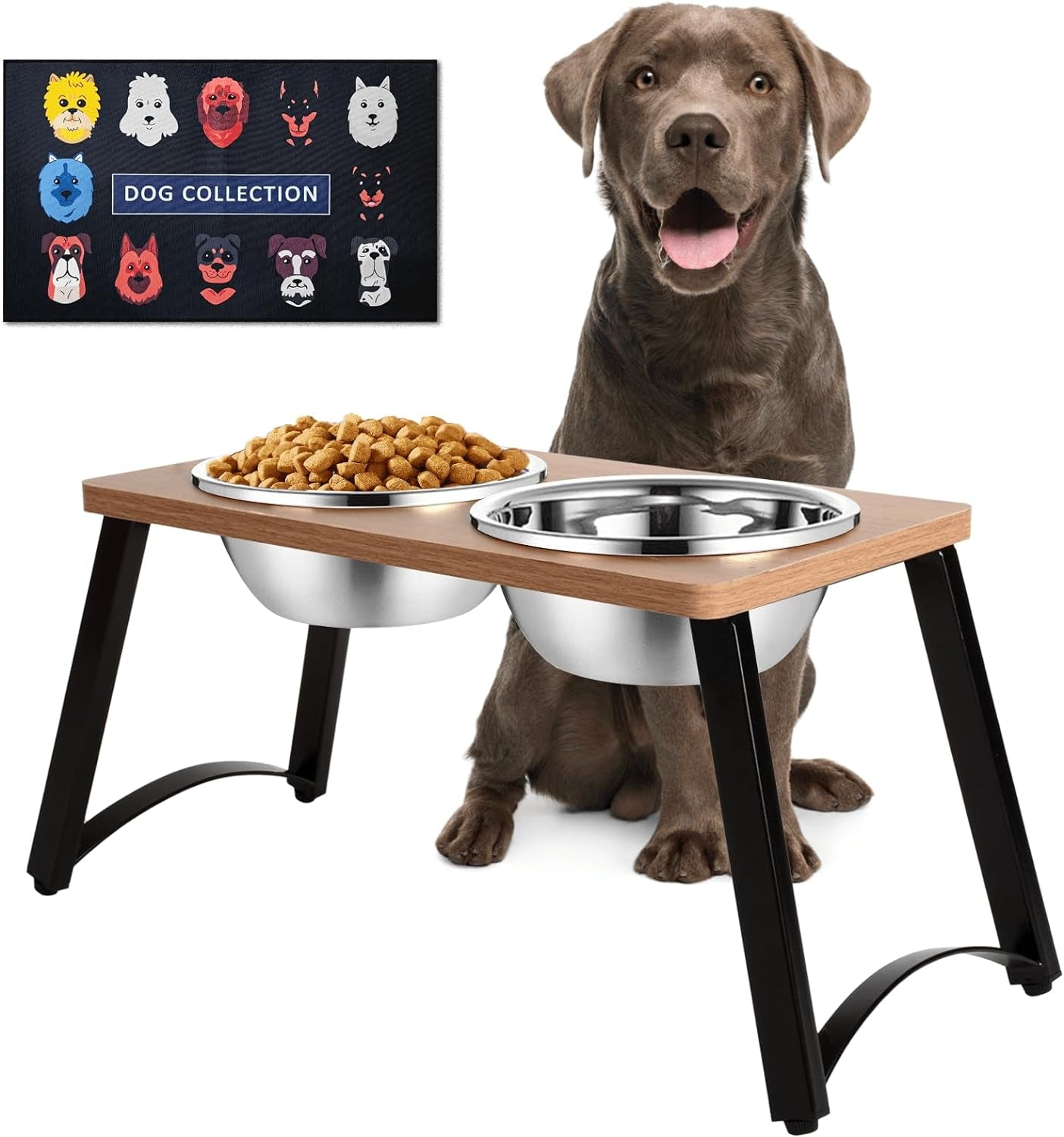 𝐗-𝐋𝐚𝐫𝐠𝐞 Elevated Dog Bowls for Extra Large Dogs with Mat,Raised Dog Bowl Stand for Large Breed Adjusable Height Dog Feeder with Two 3L(𝟏𝟑𝐂𝐔𝐏𝐒) Stainless Steel Dog Food Bowls