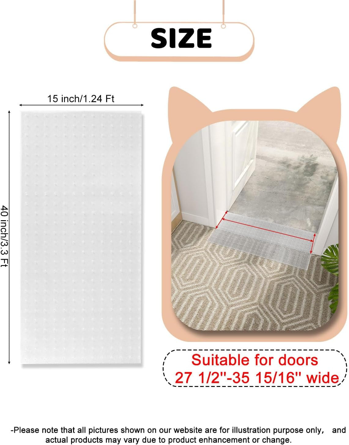 3.3Ft Cat Carpet Protector for Doorway, under Door Carpet Protector Prevent Carpets Rugs from Scratching Tearing at Doorway