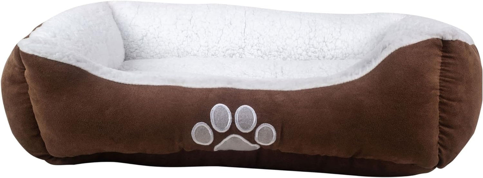 Long Rich HCT REC-005 Reversible Rectangle Pet Bed with Dog Paw Printing, Coffee, by Happycare Textiles, 25 by 21 Inches