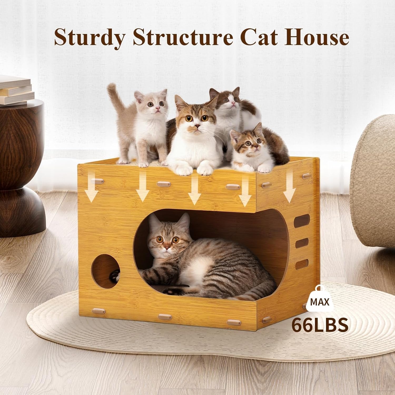 2 in 1 Cat Scratcher Cat House, Cozy Cat Scratcher House Durable and Sturdy Cat Scratching Post Cat Scratching Board Cat Scratchers for Indoor Cats, Easy to Assemble,Maximum Load Capacity 66 Lbs