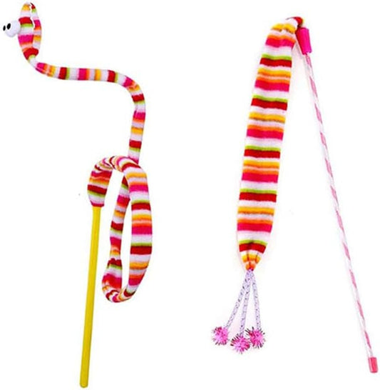 2PCS Cat Sticky Toys Rainbow Ribbon with Built in Bell Teaser and Exerciser for Cat and Kitten Cat Entertainment Toy