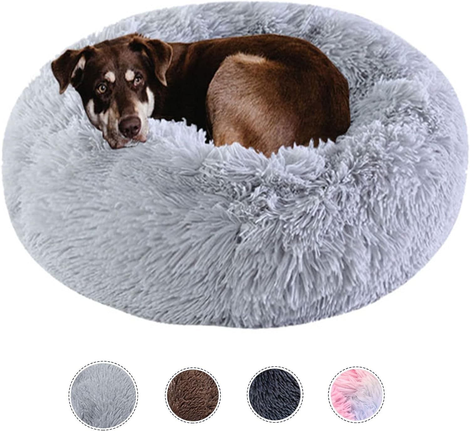 Dog Bed Calming Dog Beds for Small Medium Large Dogs - round Donut Washable Dog Bed, Anti-Slip Faux Fur Fluffy Donut Cuddler Anxiety Cat Bed(20")