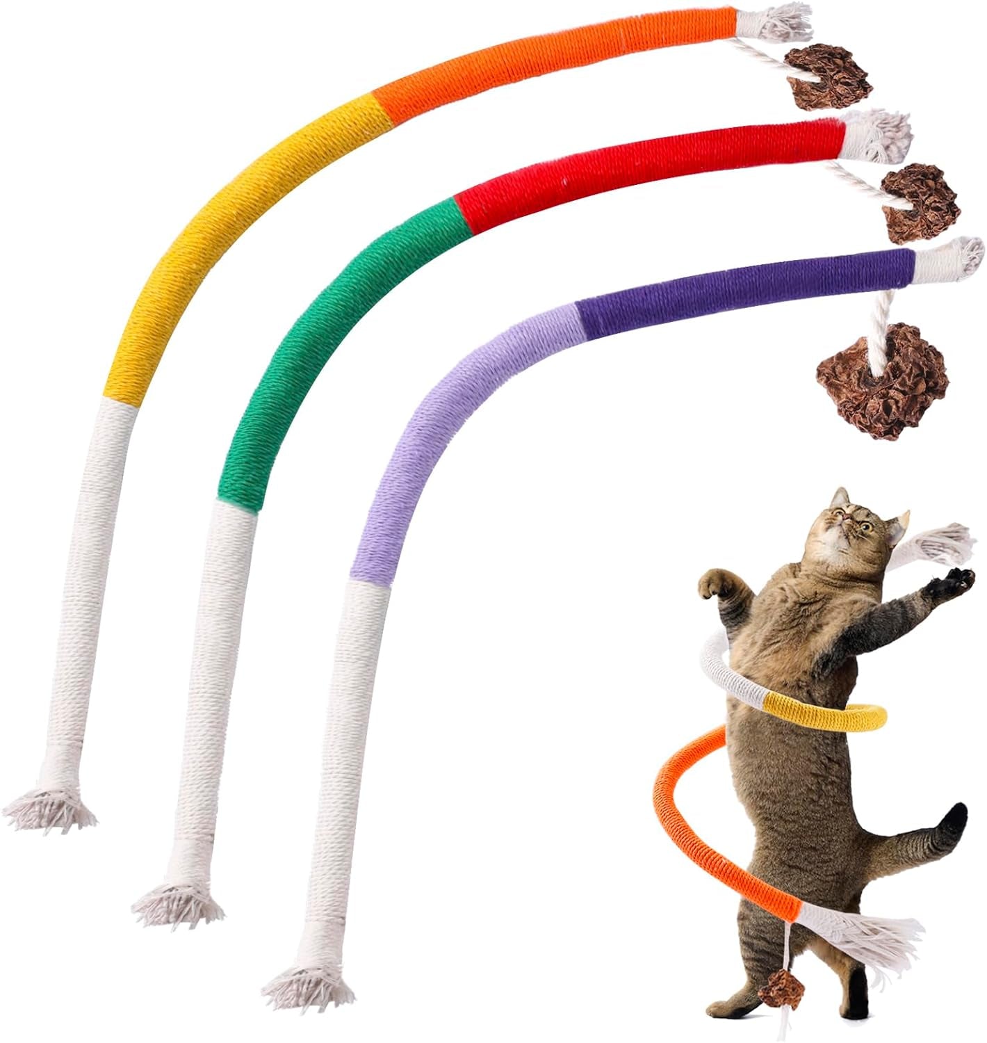 3PCS Cat Chew Toy for Teeth Cleaning, 27.56 Inches Cat Toys Catnip Rope Toys for Indoor Cats, Catnip Toys for Cats, Interactive Cat Nip Cat Toys for Bored Indoor Adults Cats Kitten Kitty