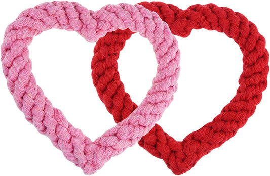 2 PCS Dog Chew Toys Heart Shaped Rope for Valentine'S Day Pets Cotton Chewing Supplies Pink & Red 5.5Inch