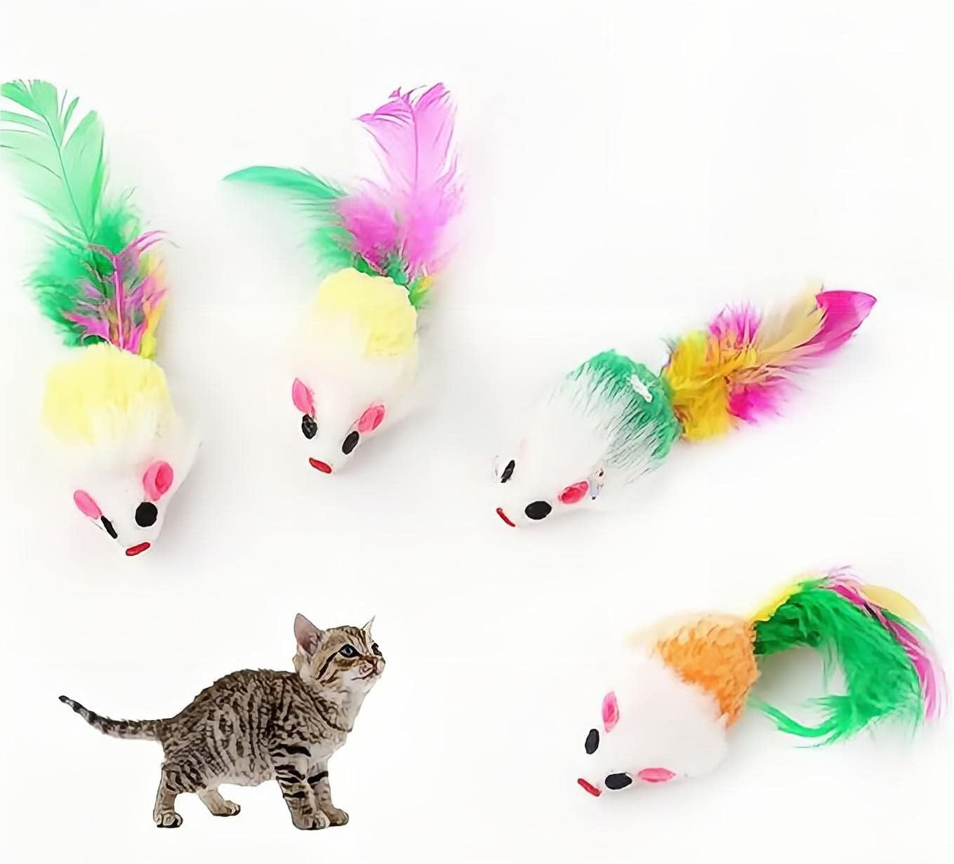 10 Pcs Cat Toys Mice, Cat Toy Mouse with Rattle Sounds,Cat Chew Toy Cat Feather Toys for Indoor Cats Kittens Interactive (02)