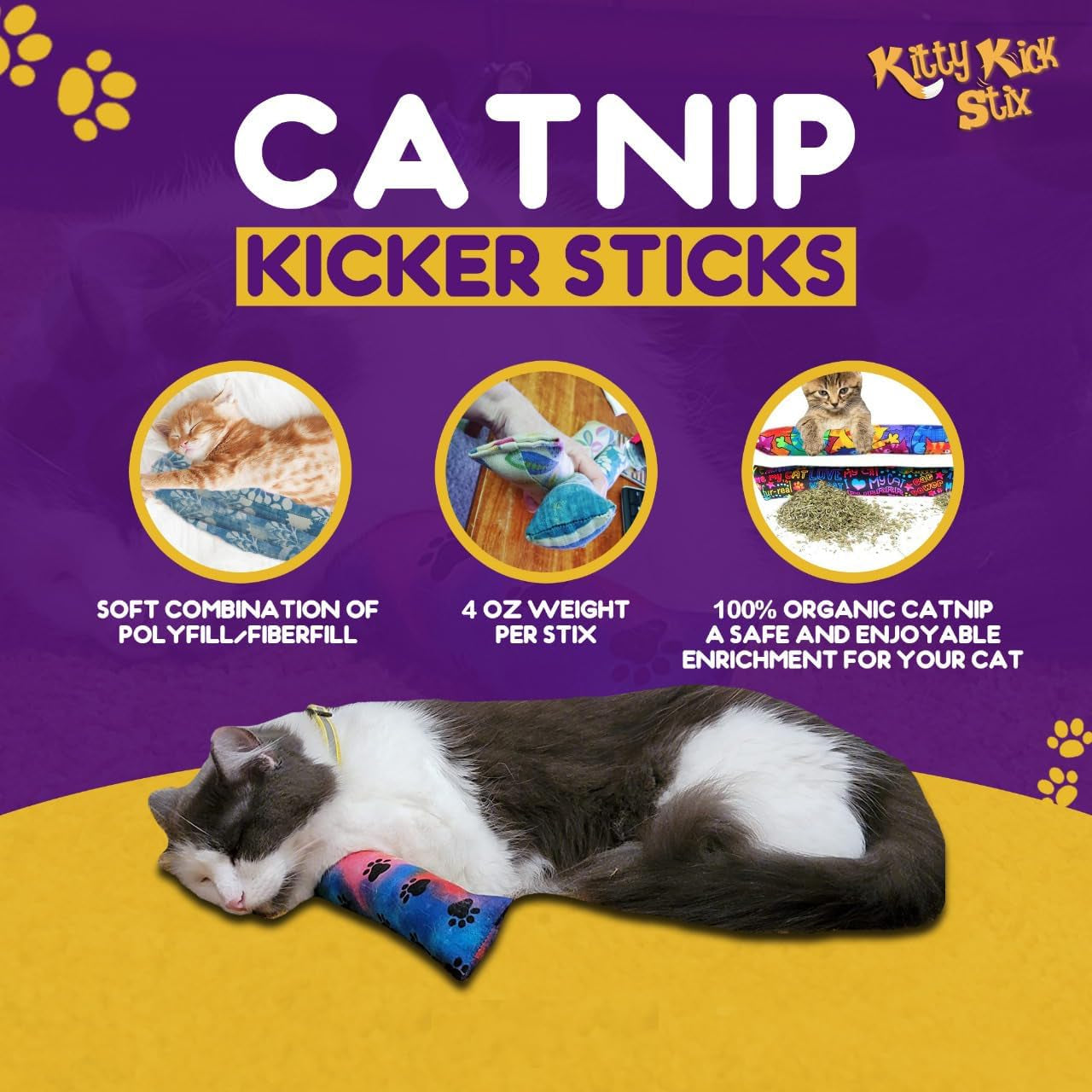 Kitty Kick Stix 11" Original Catnip Kicker Toy (Set of 2), Handmade in USA by Cat Lovers, Interactive Natural Cat & Kitten Toy, Packed with 100% Potent Catnip for All Breeds