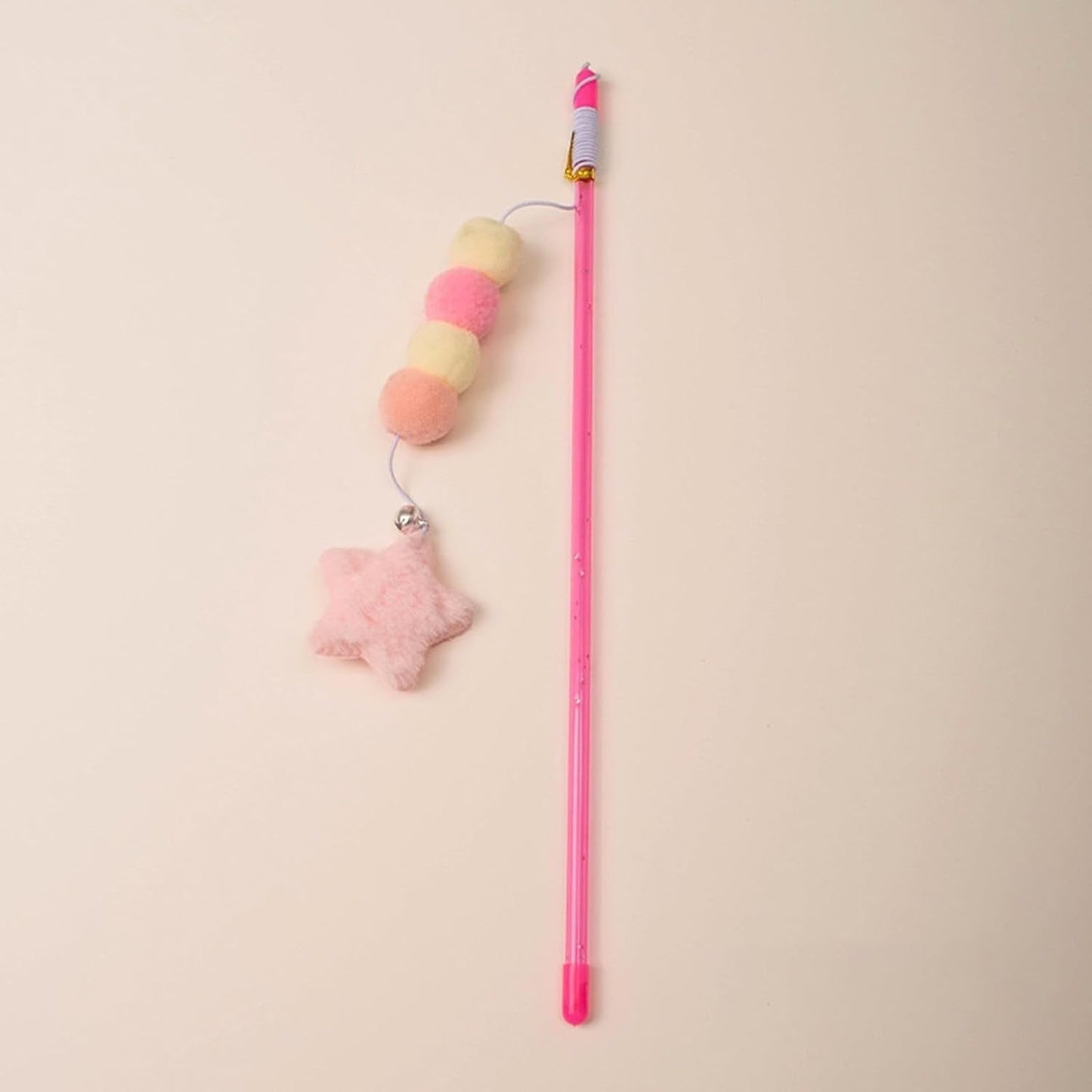 2 Pcs Pink Cat Stick Toy Elastic Rope Plush Ball Star Pendant Bite-Resistant Comfortable Grip Relieve Boredom Handmade Kitten Teaser Wand Cat Mice and Animals Toys Pet Supplies