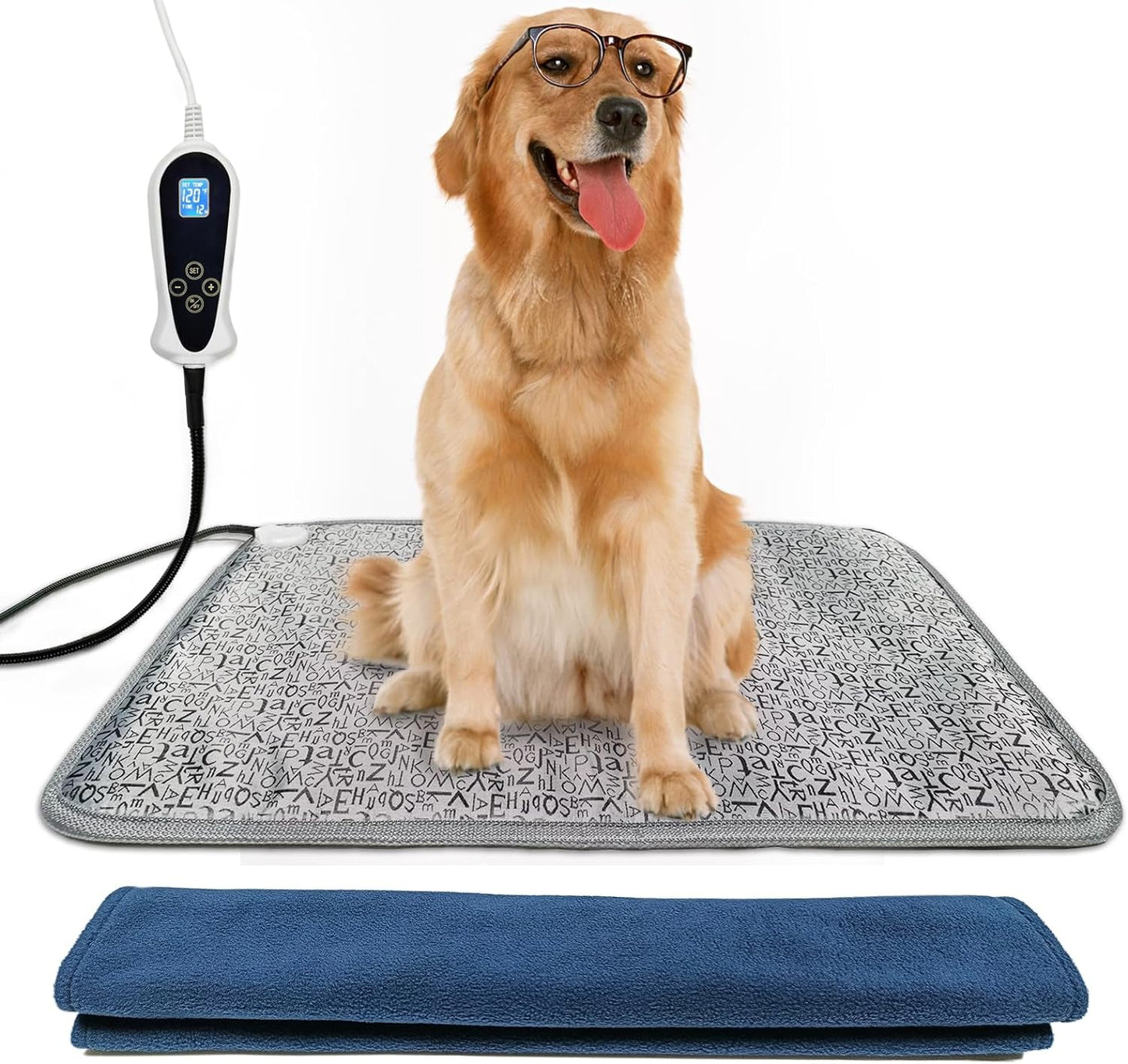 Dog Heating Pad, Pet Heated Pad Puppy Heating Pad for Whelping Box,Upgraded Adjustable Controller,Waterproof Heated Pet Bed for Dogs with Chew Resistant Steel Cord(Letter, 28 * 18In)