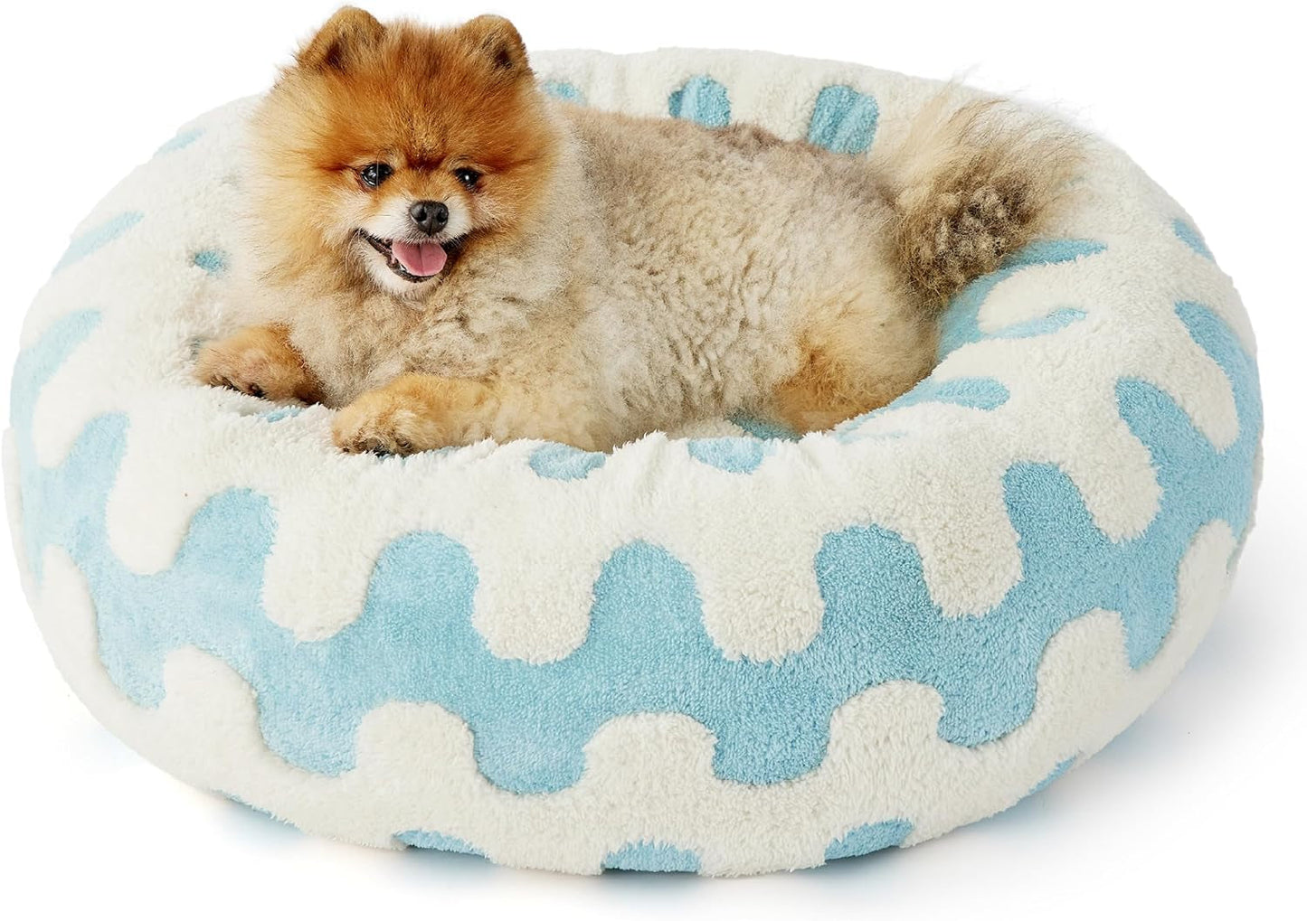 Lesure Donut Small Dog Bed - round Cat Beds for Indoor Cats Calming Pet Beds, Cute Modern Beds with Jacquard Shaggy Plush & anti Slip Bottom, 30 Inch, Blue