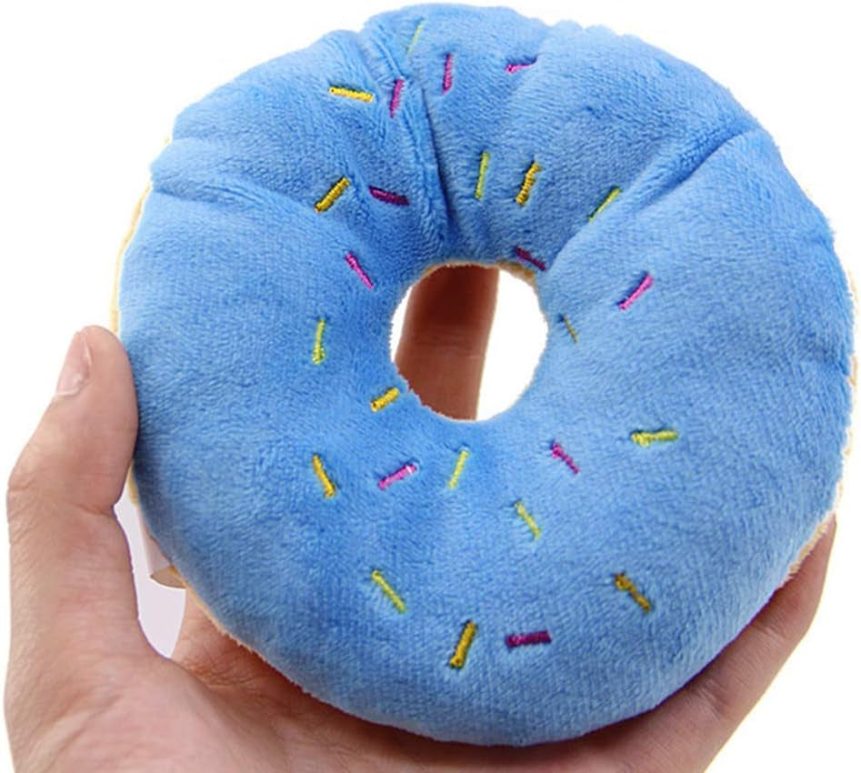 1Pc Blue Donut Shape Plush Blue Pet Toy,Lovely Donut Shaped Squeaky Squeaking Sound Toy for Pet Chew Toy Squeaky Plush Dog Toy Blueberry Squeaky Plush Dog Toy Chew Guard Technology, Squeak Toys