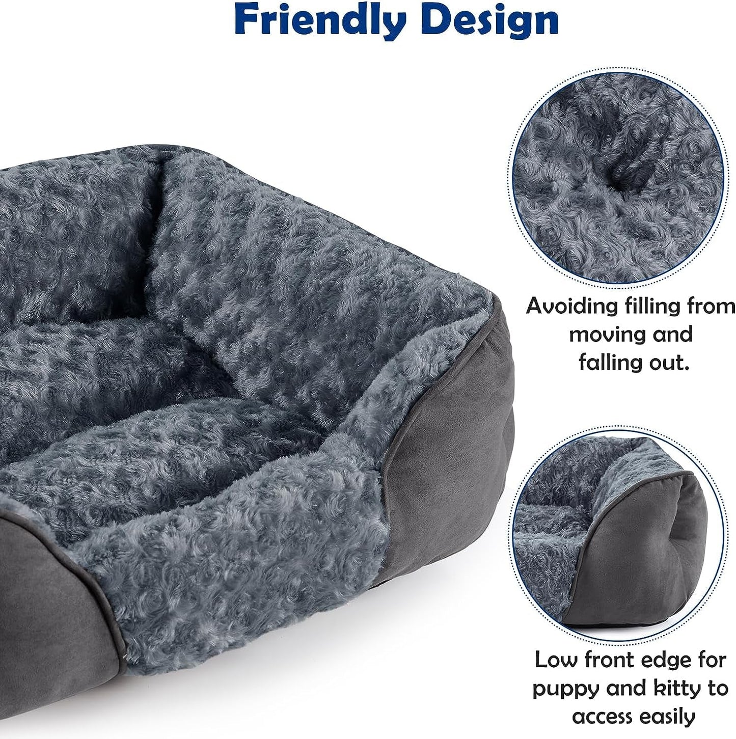 Dog Bed for Medium Small Large Dogs, Rectangle Durable Washable Puppy Bed, Orthopedic Dog Sofa Bed, Textured Soft Calming Sleeping Cat Beds for Indoor with Anti-Slip Bottom