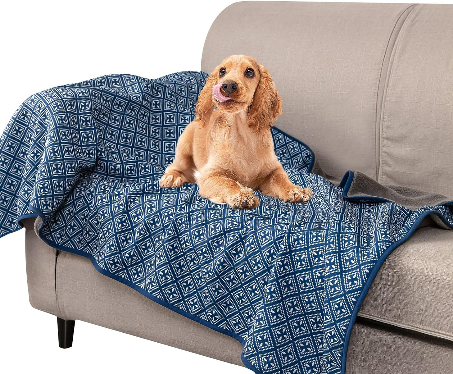 Daysu Reversible Waterproof Dog Blanket for Couch and Dog Bed Cover, Woven Fabric Cat Blanket as Furniture Protector, Soft Plush Sherpa Fleece Pet Blanket for Dogs, Cats, Grey, 40 X 56 Inches