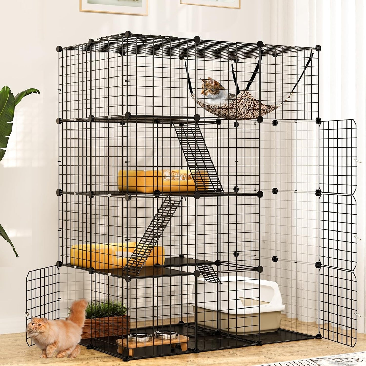 YITAHOME 4-Tier Indoor Cat Enclosure with Hammock - Large Metal Wire Playpen Kennel for 1-3 Cats