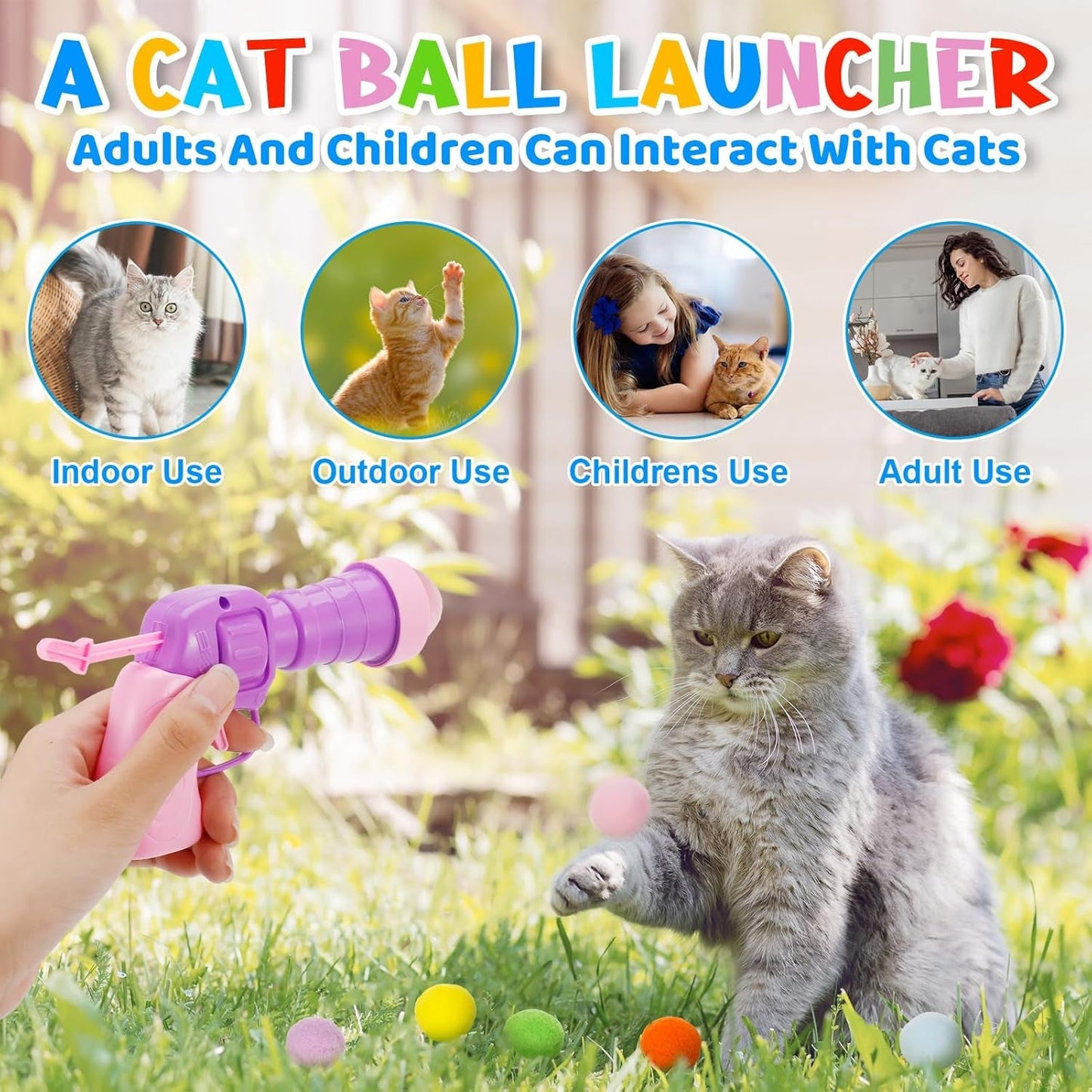 4 Pack Cat Plush Ball Launcher,Interactive Cat Toy with 12 Pcs Ping Pong Balls and 100 Pcs Plush Balls,Boredom Relief Silent Interactive Artifact Pet Supplies Suitable for Kittens,Dogs