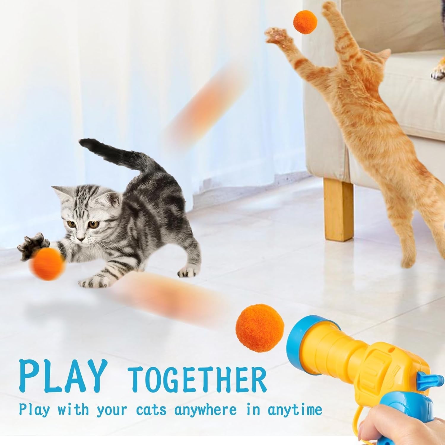 1 Cat Ball Launcher + 80Pcs Cat Toy Balls, Silent Plush Elastic Cat Ball Toy,Interactive Cat Toys for Indoor Cats Kitten Toys,Plush Ball Shoot Gun for Kitty