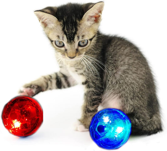 2 Pieces LED Motion Activated Ghost Hunting Cat Ball Light up Paranormal Investigate Cat Balls Interactive Fashion Lighted Glow Jumping Running Exercise Pet Ball Toys for S M L Pets Activity