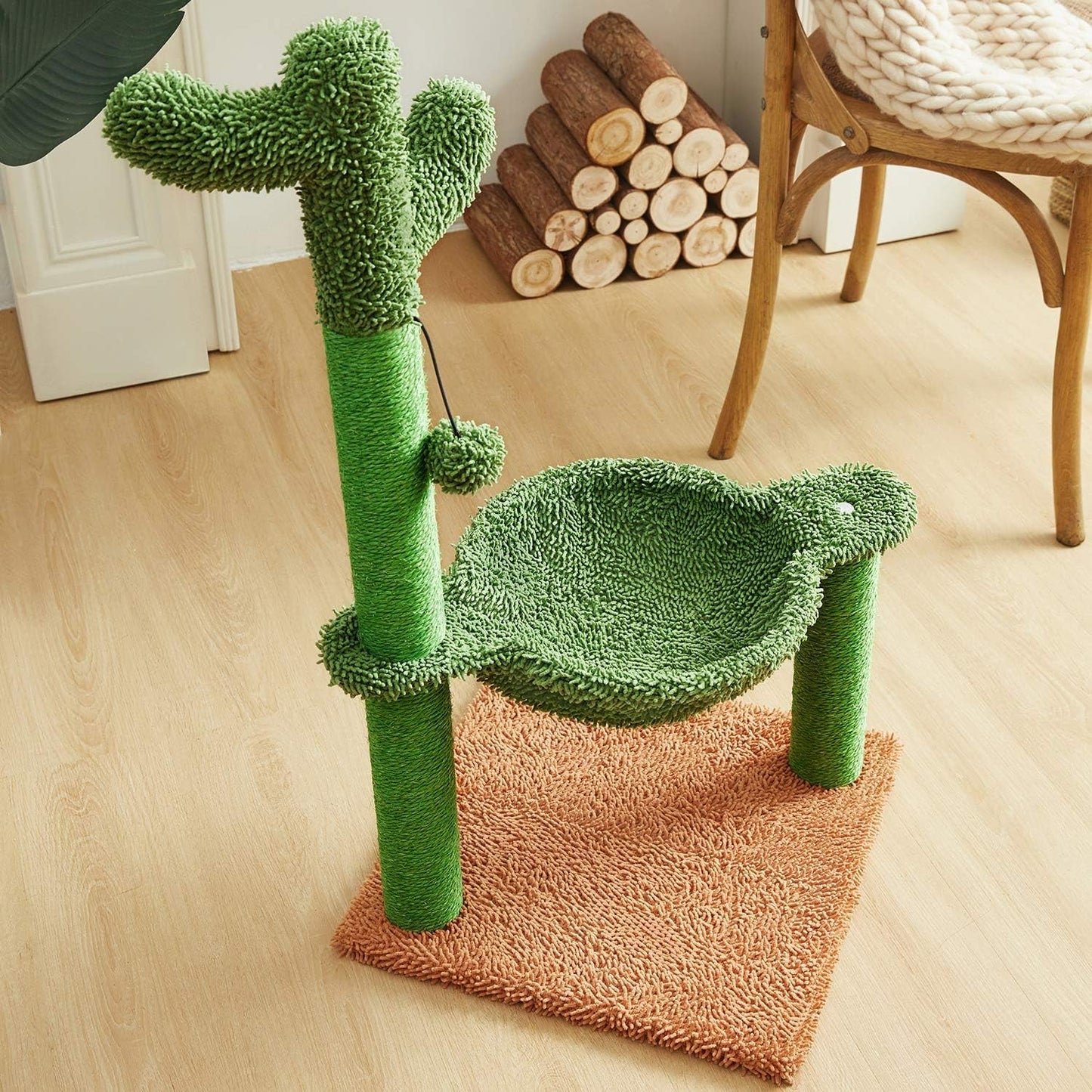 31" Cactus Cat Tree with Hammock and Full Wrapped Sisal Scratching Post for Small Cats Only Brown Medium