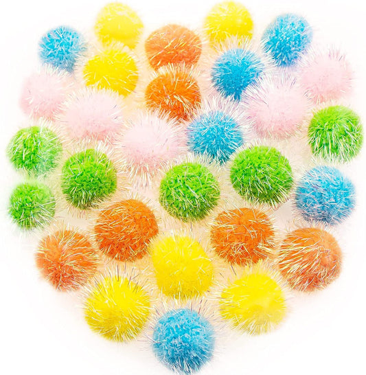 30 Pcs Cat Ball Toys Sparkle Balls Extra Large 2 Inch Cat'S Favorite Chase Glitter Ball Glitter Tinsel Pom Poms Balls Assorted Color