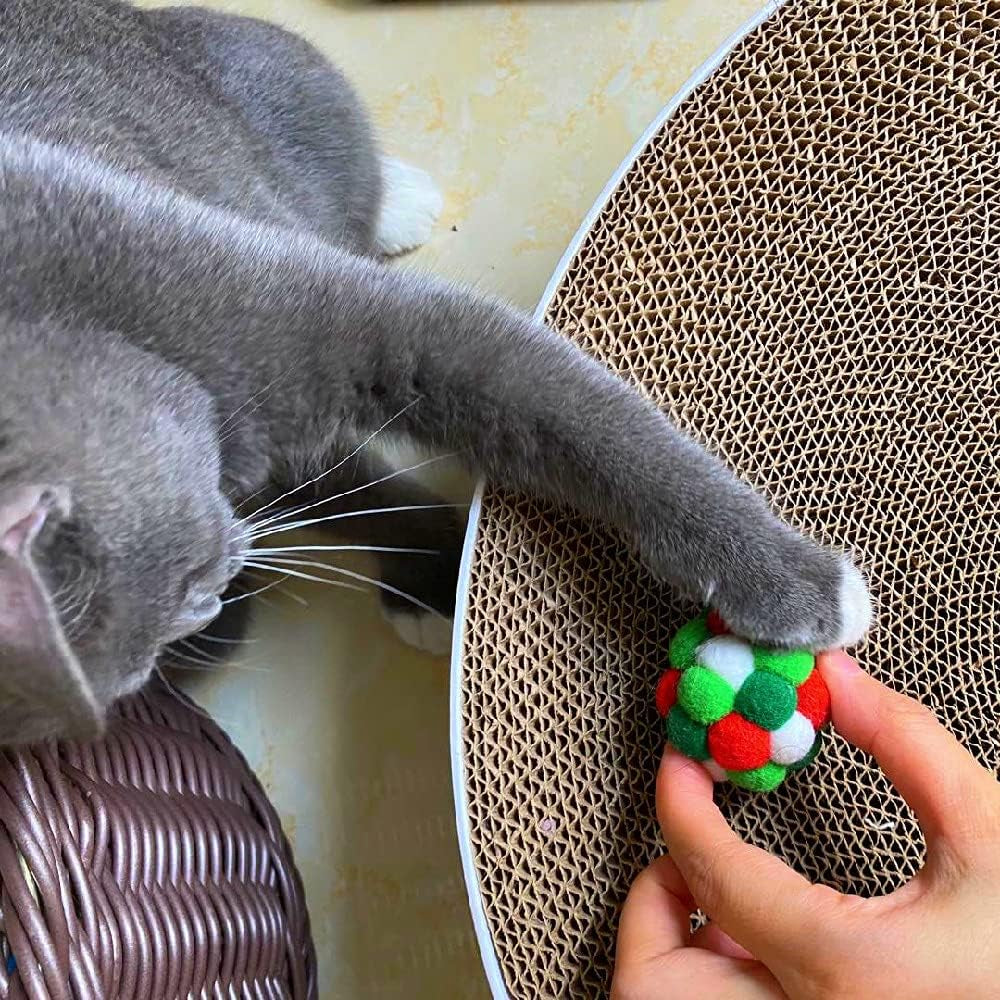 3PCS Cat Pom Pom Balls Cat Toys for Indoor Cats Balls Pompom Balls Cat Interactive Ball with Bells (Green)