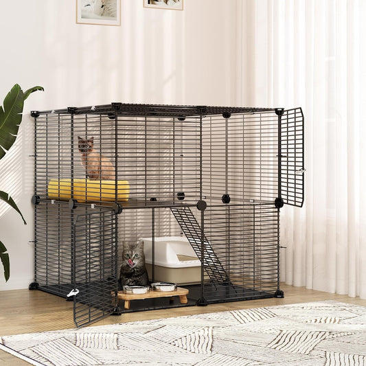 YITAHOME Cat Cage 2 Tier Indoor Cat Enclosures Kitten Cage DIY Pet Playpen Metal Kennel for 1-2 Cats, Ferret, Chinchilla, Rabbit, Small Animals, Kitty, Squirrel, RV Travel, Camping