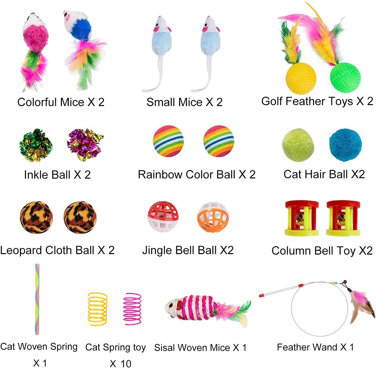 32Pcs Cat Toys Kitten Interactive Pet Toys Assortments, Foldable Rainbow Tunnel, Teaser Wand Fluffy Mouse Crinkle Balls Bell Play for Puppy Kitty (3 Way)