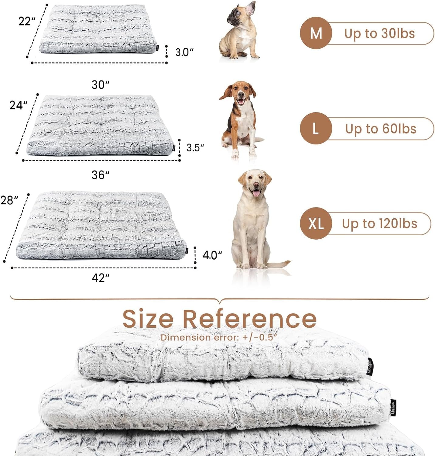 Blunique® Washable Dog Bed Deluxe, Waterproof Plush Dog Crate Bed, XL Dog Crate Mats, Faux Fur Pet Beds, Fluffy Comfy Kennel Pad, Anti-Slip Pet Sleeping Mat for Large, Jumbo, and Medium Dog Breeds