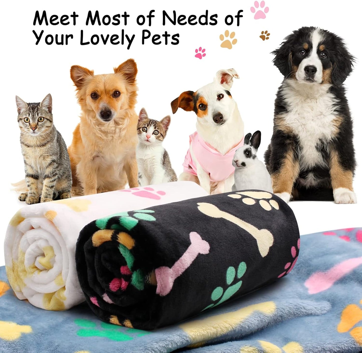 3 Pack Dog Blankets for Large Medium Small Dogs, Super Soft Warm Fluffy Flannel Pet Blanket for Puppy, Black, Grey, and White Cat Blanket, 30 * 20 Inches