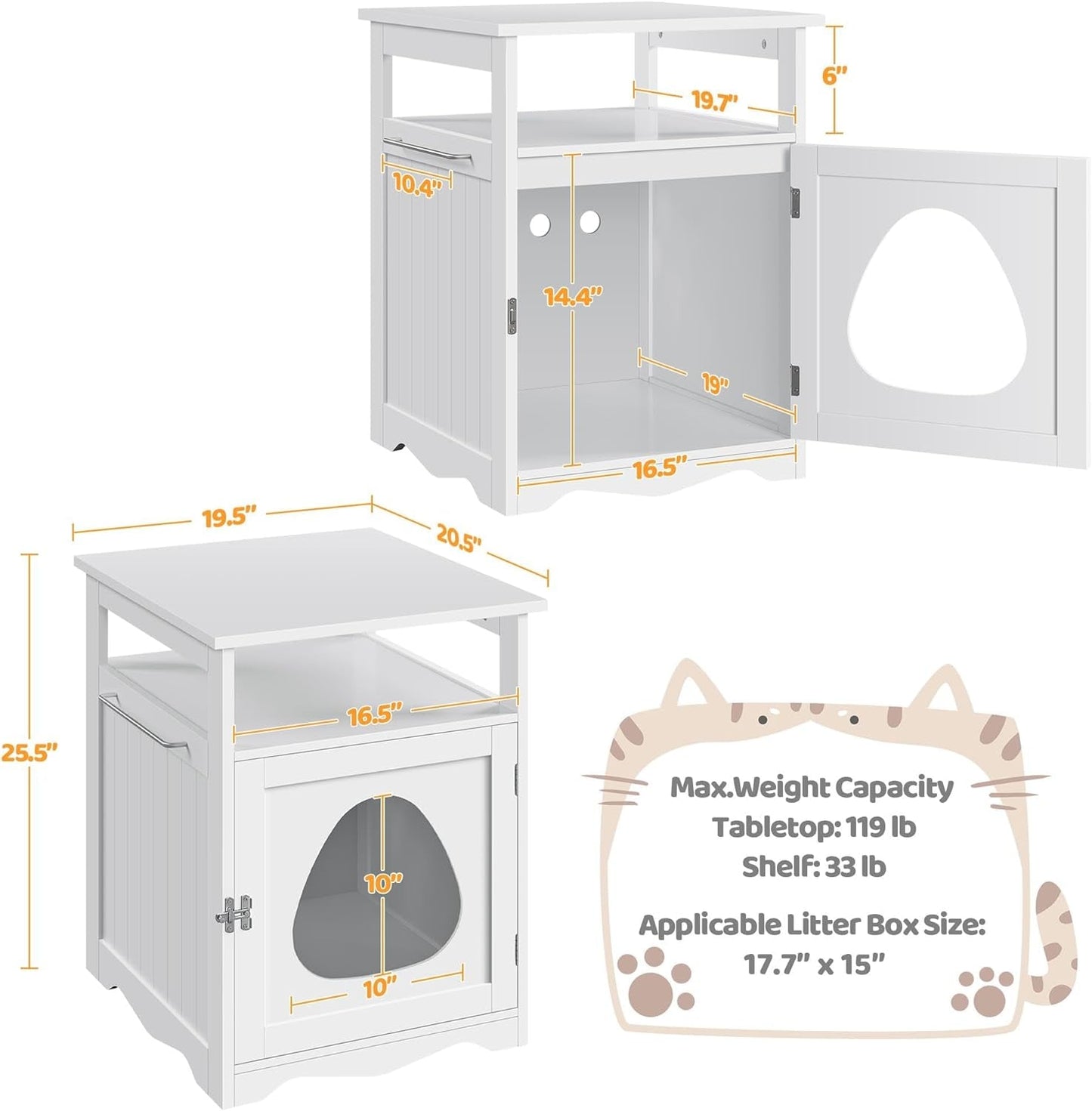 Yaheetech Cat Litter Box Enclosure, Hidden Litter Box Furniture with Open Shelf, Indoor Cat Washroom, Storage Cabinet Pet Crate, Side End Table, Wooden Pet House White