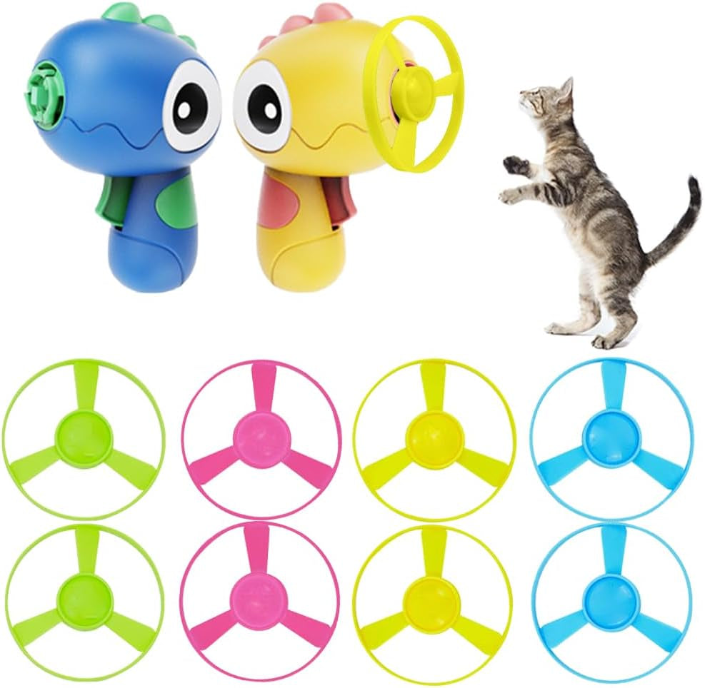 10 PCS Cat Fetch Toy with Colorful Flying Propellers Set, Cat Playing Tracking Interactive Toys for Kitten Chasing Training Hunting (Yellow-Blue)