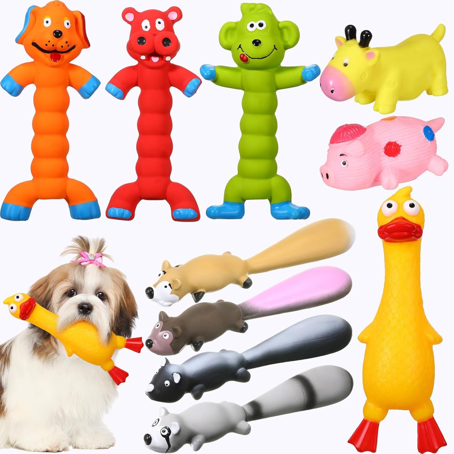 10 Pack Squeaker Latex Dog Squeaky Toys, Soft Rubber Dog Toys Puppy Chew Toy Dog Squeaky Toys Puppy Interactive Play Toys for Puppy Small Medium Pets Dog