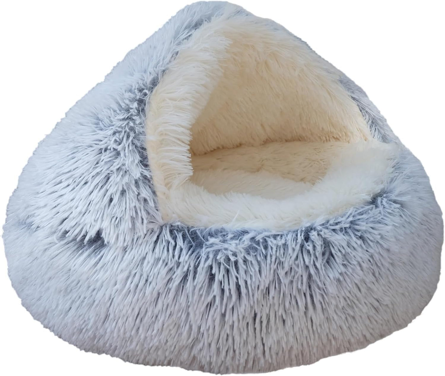 Calming round Dog Beds &Cat Cave Bed with Hooded Cover,Plush Fluffy Dog Bed Anti-Anxiety Cat Cave Bed,Waterproof Bottom Washable (Coffee, 20X20Inch)