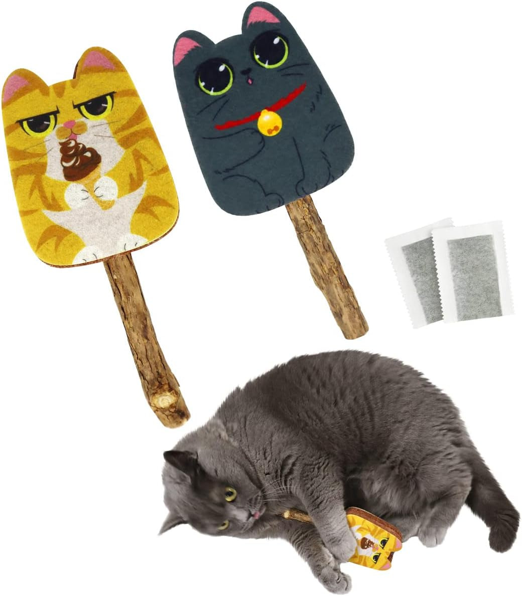 2-Piece Wool Felt Cat Toys with Silvervine Stick for Indoor Cats,Catnip Toys Cat Teeth Cleaning & Scratching Toys