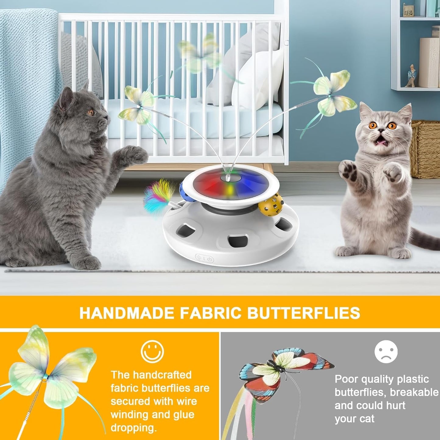 4 in 1 Cat Toys Rechargeable with 2000Mah Battery, Interactive Cat Toys for Indoor Cats, Track Balls Kitten Toy, Fluttering Butterfly, Electronic Whack a Mole for All Breeds